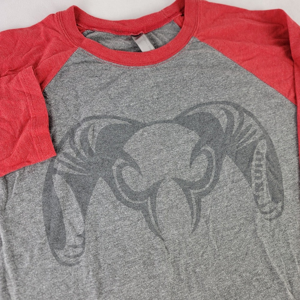 Kuiu Mens Raglan Baseball Tee Heather Grey Red Ram Graphic Long Sleeve Size L